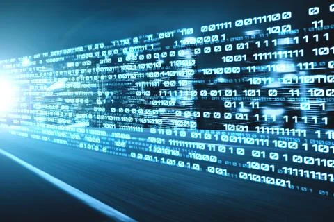 Digital data flow on road with motion blur to create vision of fast speed 스톡 일러스트