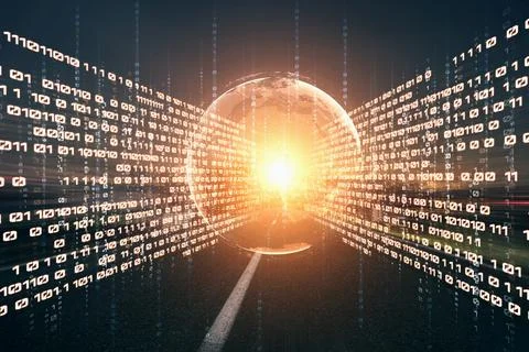 Digital data flow on road with motion blur to create vision of fast speed Stock Illustration