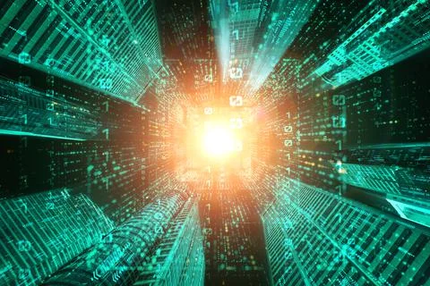 Digital data flow on road with motion blur to create vision of fast speed Stockillustratie