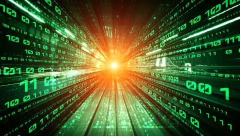 Digital data flow on road with motion blur to create vision of fast speed 스톡 일러스트