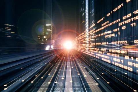 Digital data flow on road with motion blur to create vision of fast speed イラスト素材