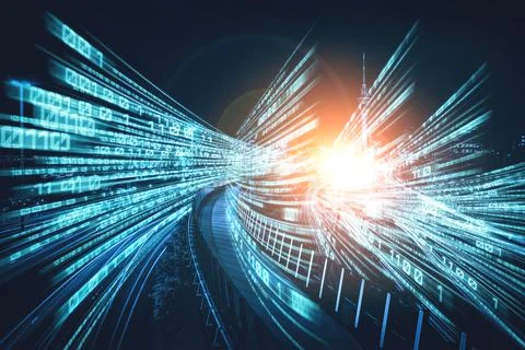 Digital data flow on road with motion blur to create vision of fast speed イラスト素材