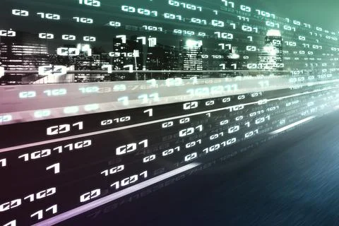 Digital data flow on road with motion blur to create vision of fast speed イラスト素材