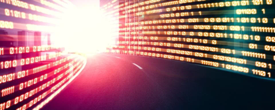 Digital data flow on road with motion blur to create vision of fast speed イラスト素材