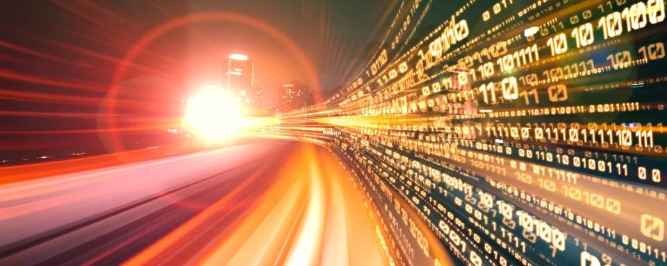 Digital data flow on road with motion blur to create vision of fast speed イラスト素材