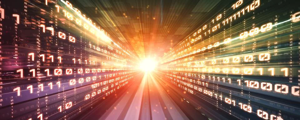 Digital data flow on road with motion blur to create vision of fast speed イラスト素材