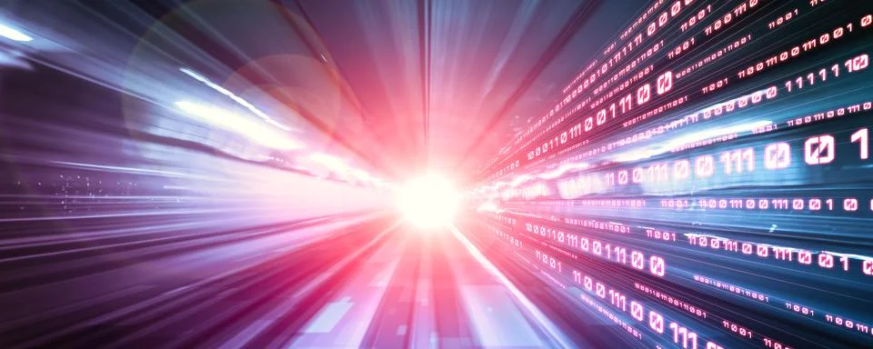 Digital data flow on road with motion blur to create vision of fast speed イラスト素材