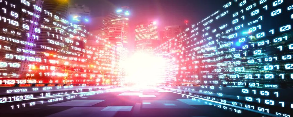 Digital data flow on road with motion blur to create vision of fast speed イラスト素材