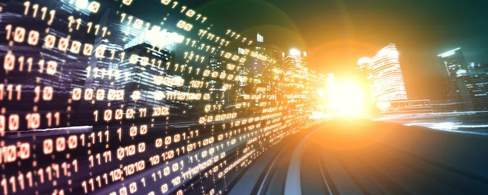 Digital data flow on road with motion blur to create vision of fast speed イラスト素材