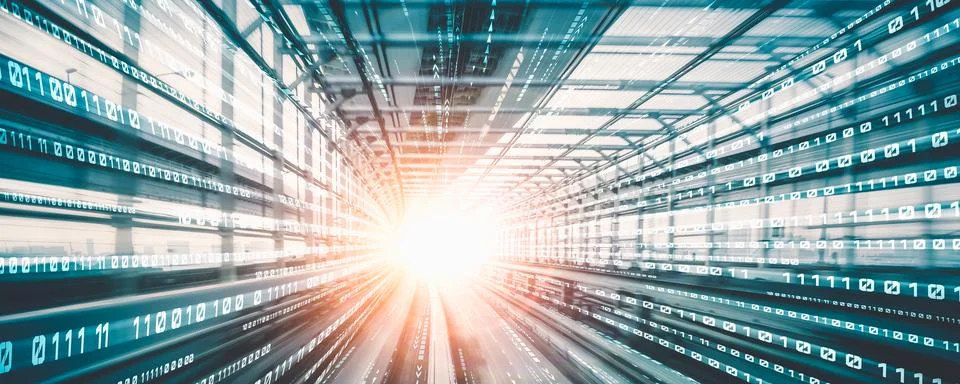 Digital data flow on road with motion blur to create vision of fast speed イラスト素材