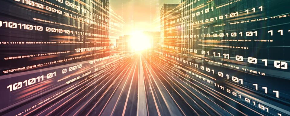 Digital data flow on road with motion blur to create vision of fast speed イラスト素材