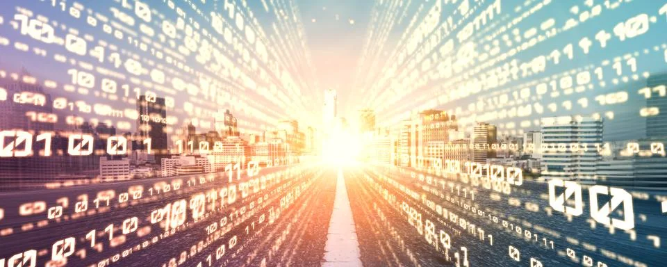 Digital data flow on road with motion blur to create vision of fast speed Stockillustratie