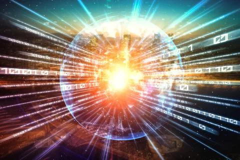 Digital data flow on road with motion blur to create vision of fast speed 스톡 일러스트