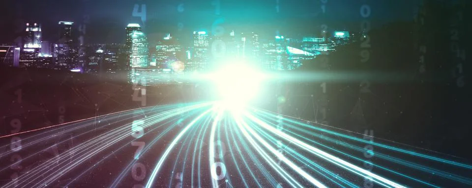 Digital data flow on road with motion blur to create vision of fast speed Stock Illustration