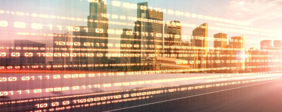 Digital data flow on road with motion blur to create vision of fast speed Stock Illustration