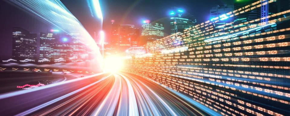 Digital data flow on road with motion blur to create vision of fast speed Stockillustratie