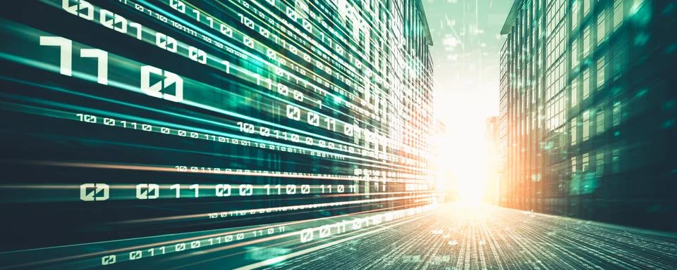 Digital data flow on road with motion blur to create vision of fast speed Stock Illustration