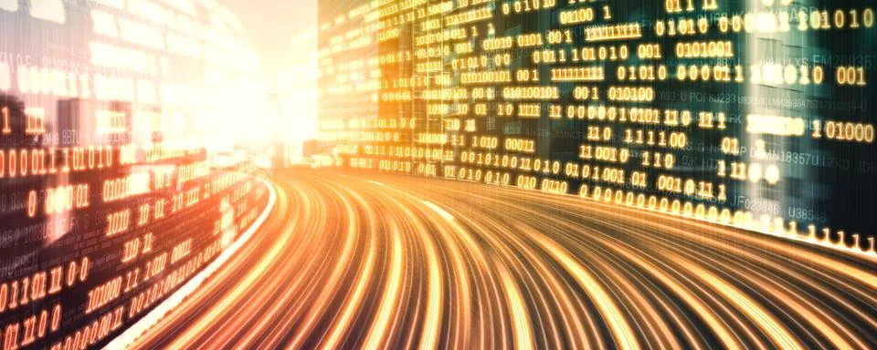 Digital data flow on road with motion blur to create vision of fast speed 스톡 일러스트