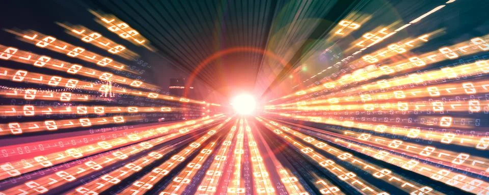 Digital data flow on road with motion blur to create vision of fast speed Stock Illustration