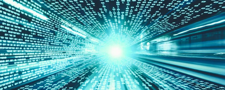 Digital data flow on road with motion blur to create vision of fast speed イラスト素材