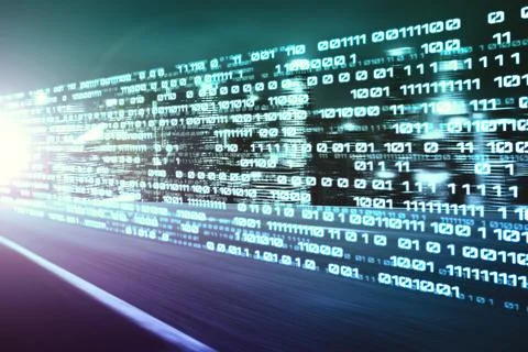 Digital data flow on road with motion blur to create vision of fast speed イラスト素材