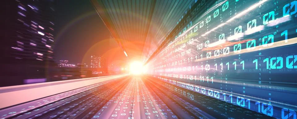 Digital data flow on road with motion blur to create vision of fast speed Stock Illustration