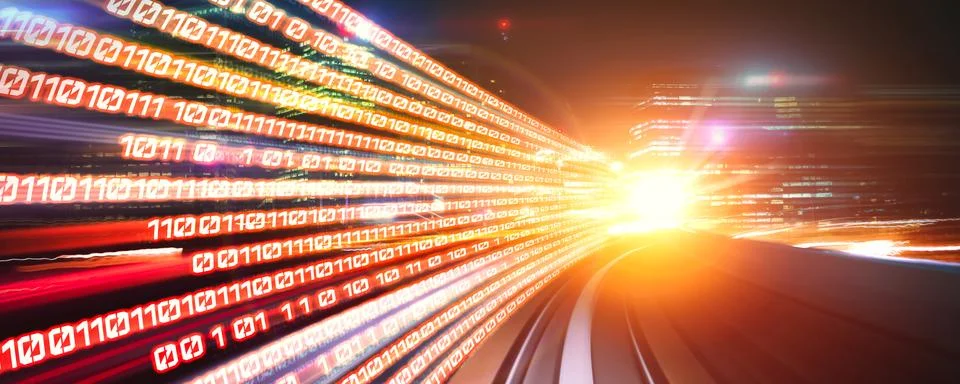 Digital data flow on road with motion blur to create vision of fast speed Stock Illustration