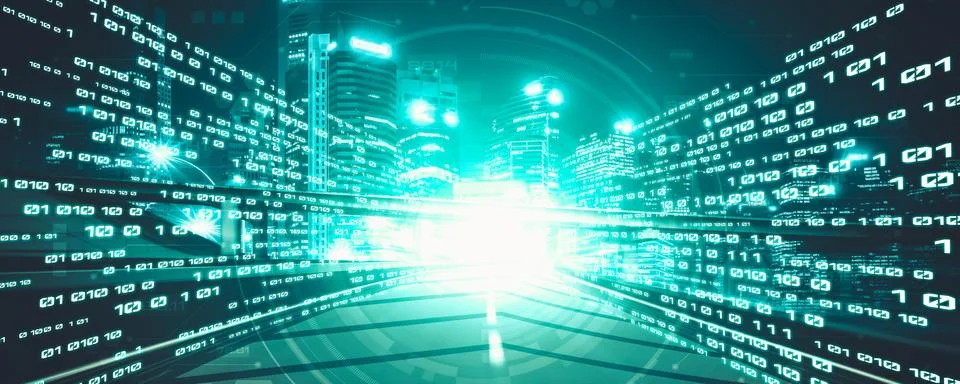 Digital data flow on road with motion blur to create vision of fast speed イラスト素材