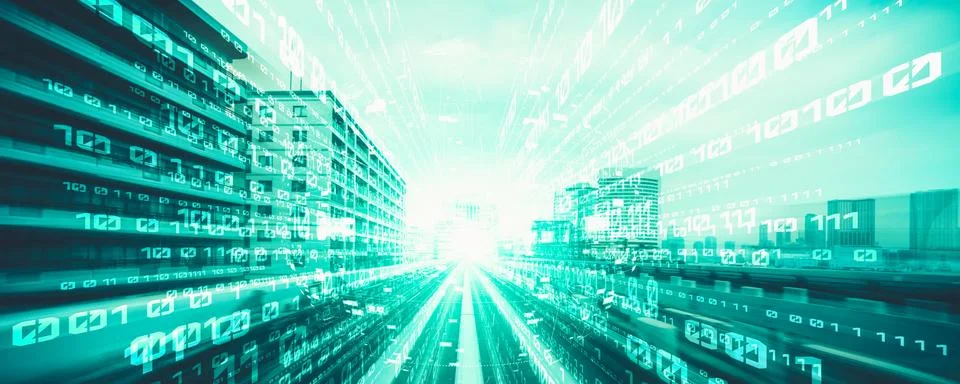 Digital data flow on road with motion blur to create vision of fast speed Stock Illustration