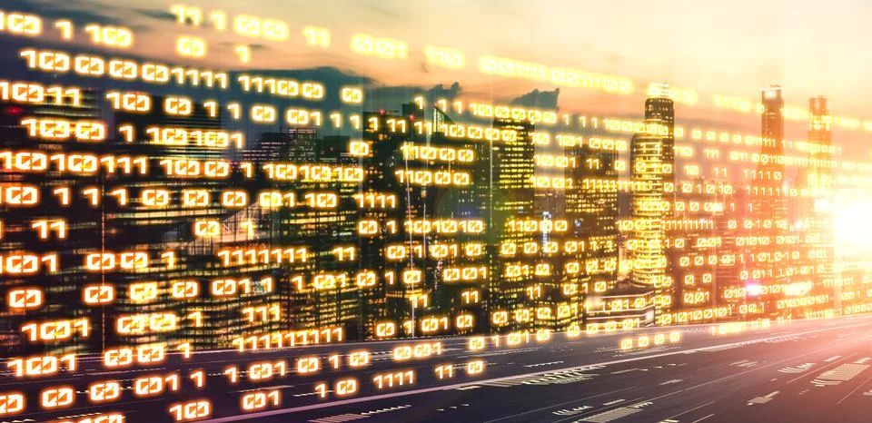 Digital data flow on road with motion blur to create vision of fast speed 스톡 일러스트