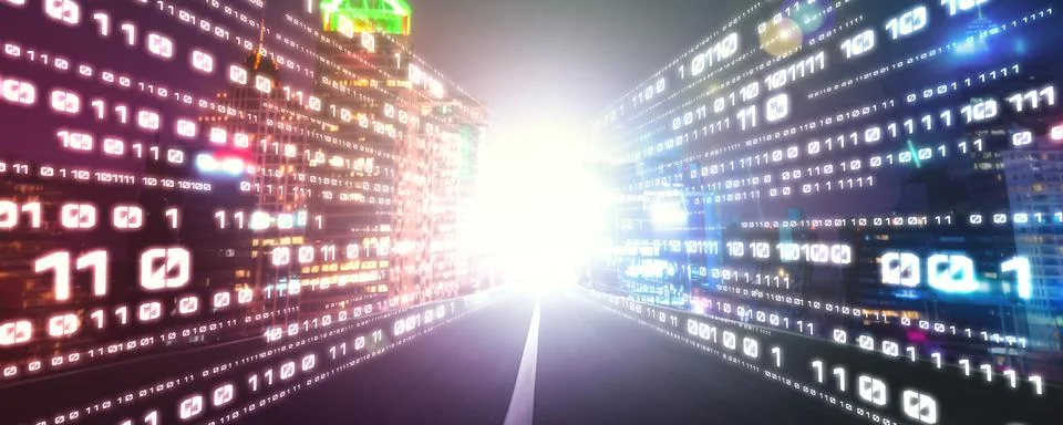 Digital data flow on road with motion blur to create vision of fast speed イラスト素材