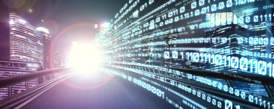 Digital data flow on road with motion blur to create vision of fast speed イラスト素材