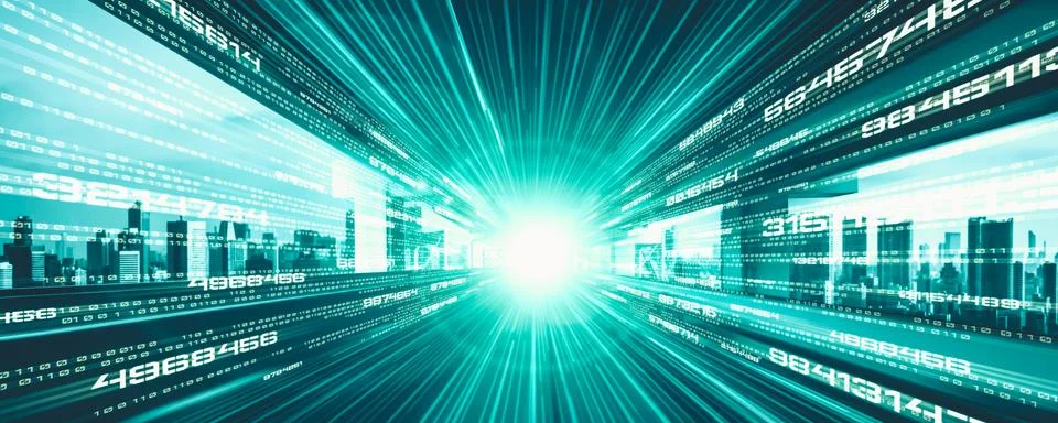 Digital data flow on road with motion blur to create vision of fast speed イラスト素材