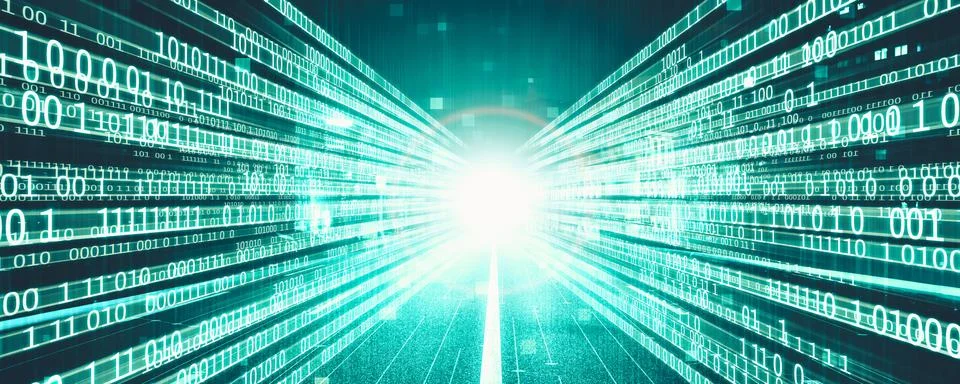 Digital data flow on road with motion blur to create vision of fast speed Stock Illustration