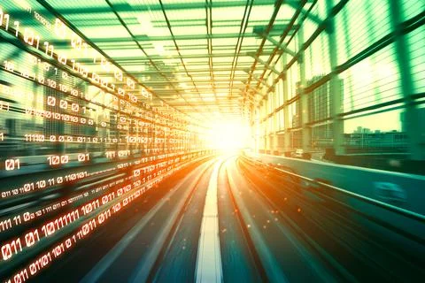 Digital data flow on road with motion blur to create vision of fast speed イラスト素材