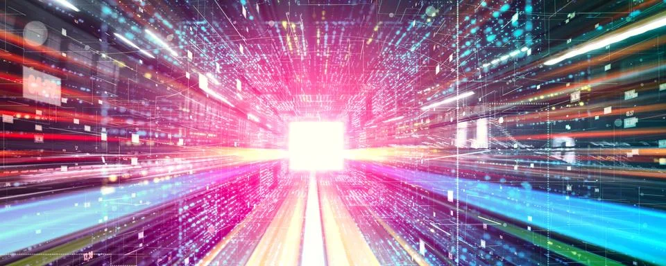 Digital data flow on road with motion blur to create vision of fast speed Stock Illustration