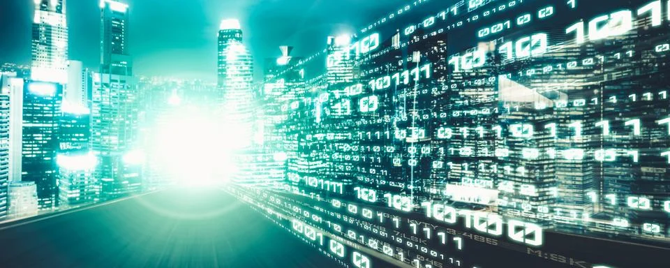 Digital data flow on road with motion blur to create vision of fast speed 스톡 일러스트