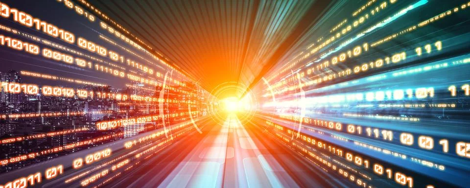 Digital data flow on road with motion blur to create vision of fast speed イラスト素材