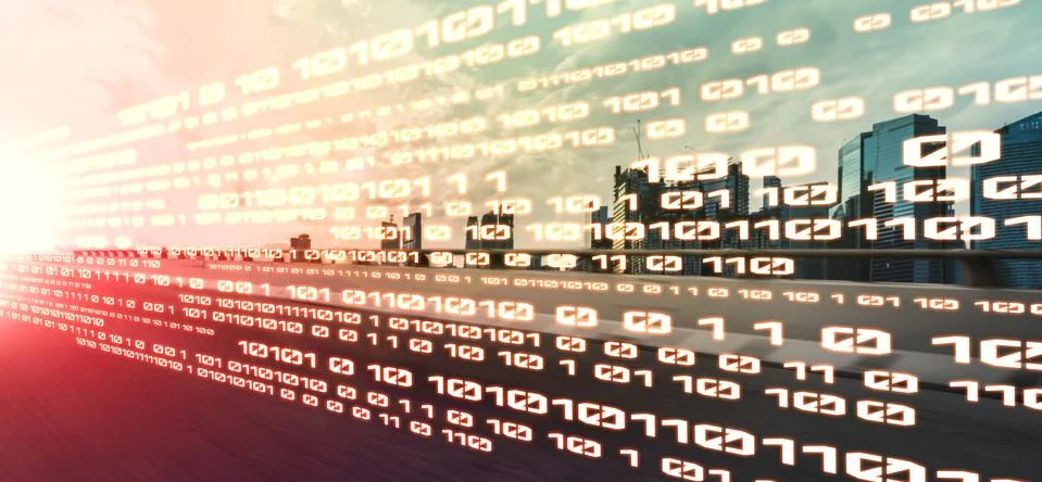 Digital data flow on road with motion blur to create vision of fast speed Stock Illustration