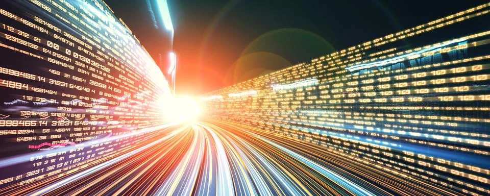 Digital data flow on road with motion blur to create vision of fast speed Stock Illustration