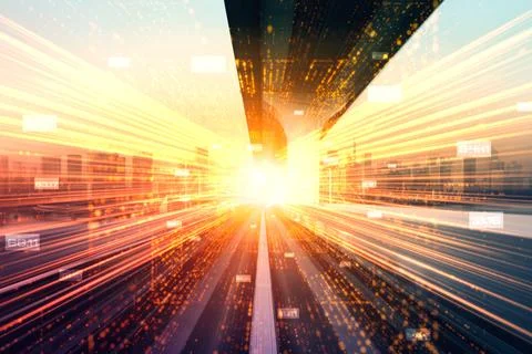 Digital data flow on road with motion blur to create vision of fast speed 스톡 일러스트