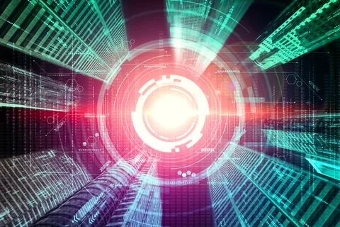 Digital data flow on road with motion blur to create vision of fast speed イラスト素材