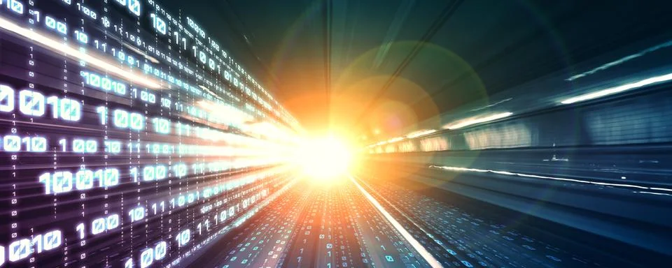 Digital data flow on road with motion blur to create vision of fast speed イラスト素材