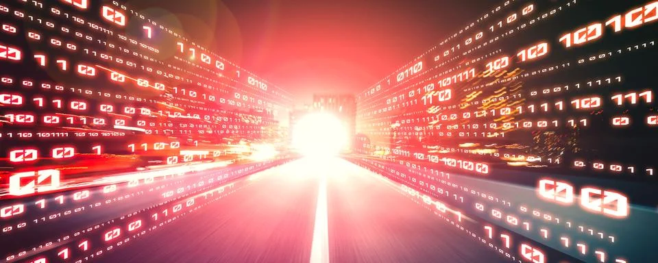 Digital data flow on road with motion blur to create vision of fast speed イラスト素材