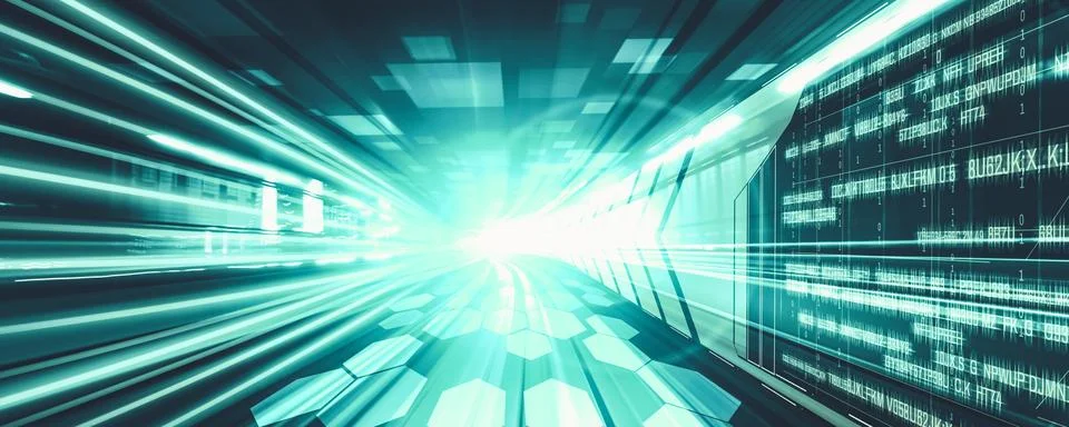 Digital data flow on road with motion blur to create vision of fast speed Stock Illustration