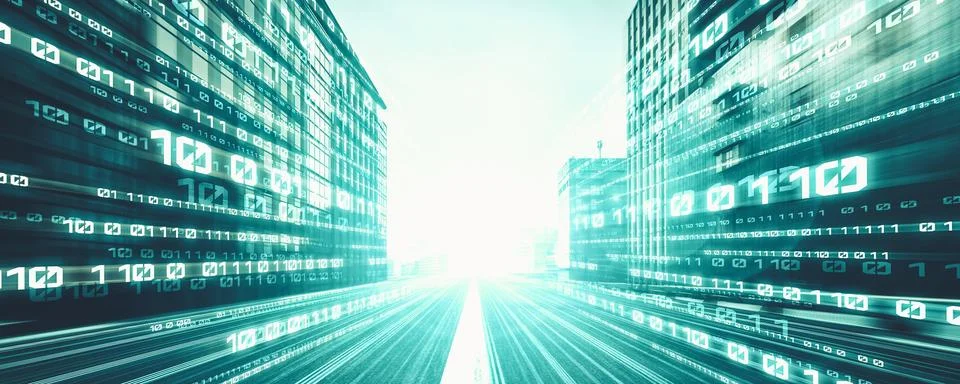 Digital data flow on road with motion blur to create vision of fast speed イラスト素材