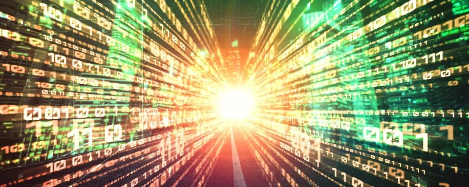 Digital data flow on road with motion blur to create vision of fast speed Stock Illustration