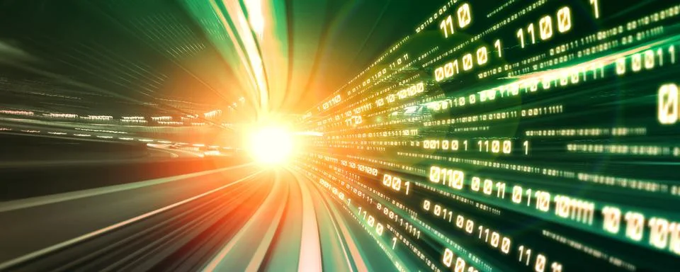 Digital data flow on road with motion blur to create vision of fast speed イラスト素材