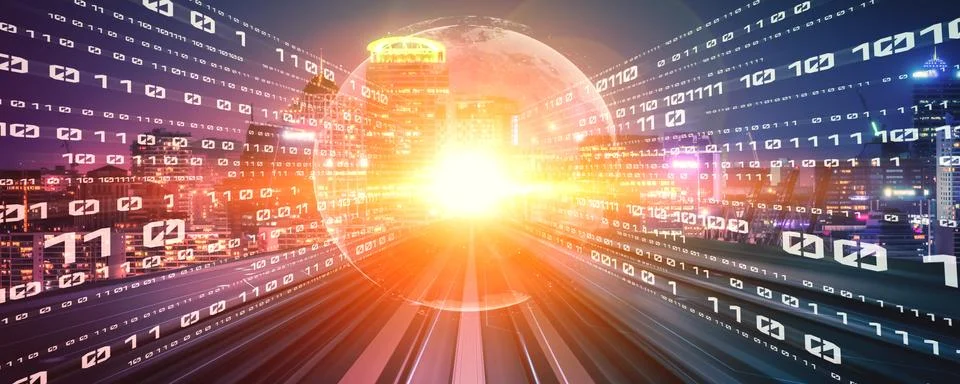 Digital data flow on road with motion blur to create vision of fast speed Stock Illustration