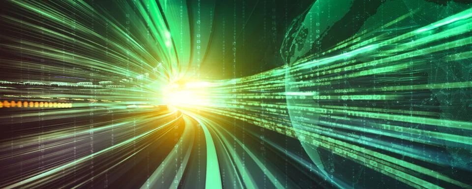 Digital data flow on road with motion blur to create vision of fast speed Stock Illustration